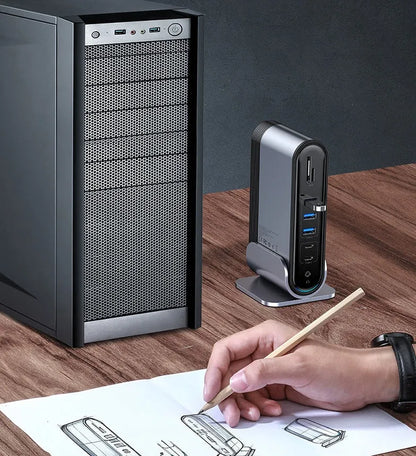 Deep space grey 16-in-1 Type-C docking station with multiple interfaces and external power supply