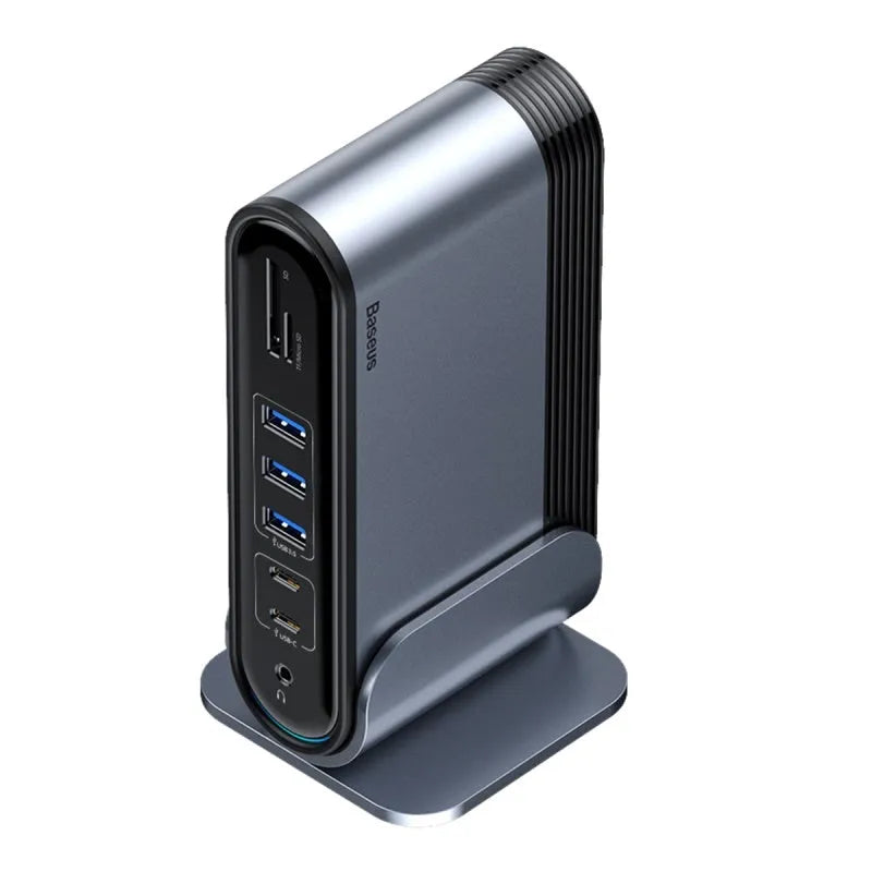 Deep space grey 16-in-1 Type-C docking station with multiple interfaces and external power supply