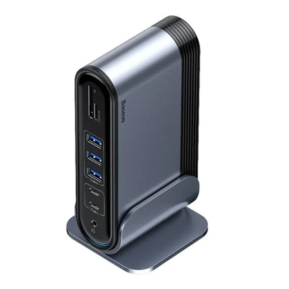 Deep space grey 16-in-1 Type-C docking station with multiple interfaces and external power supply