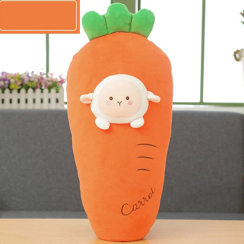 30cm plush cushion with fruit pattern options including banana, carrot, and watermelon designs