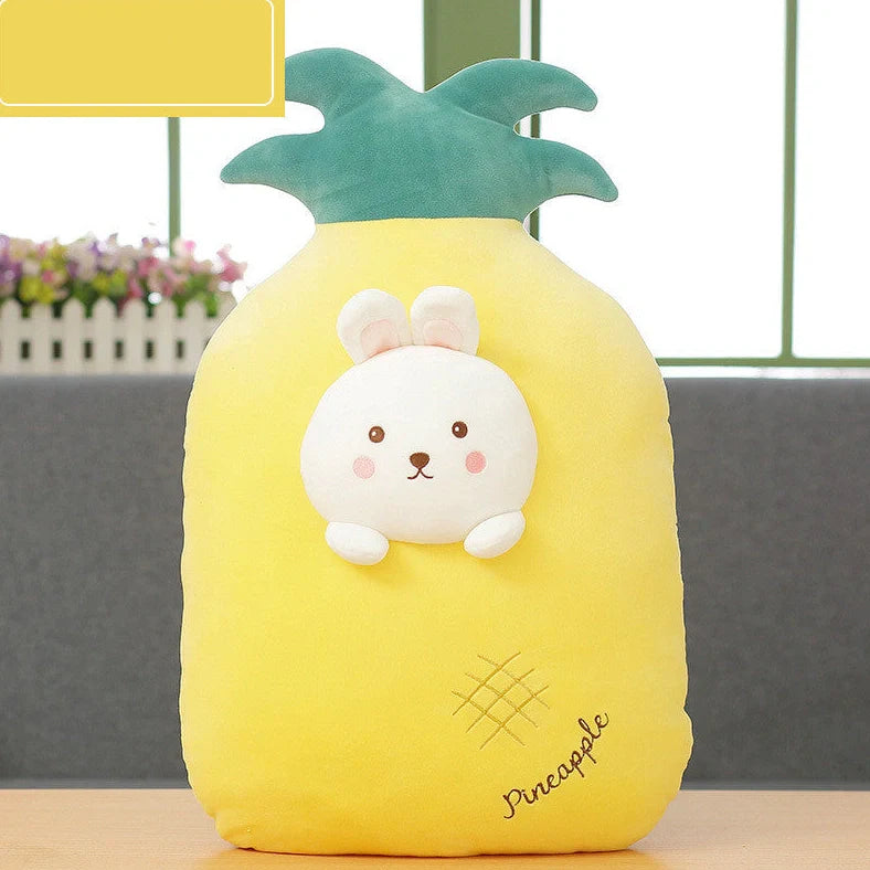 30cm plush cushion with fruit pattern options including banana, carrot, and watermelon designs