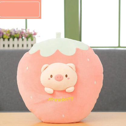 30cm plush cushion with fruit pattern options including banana, carrot, and watermelon designs