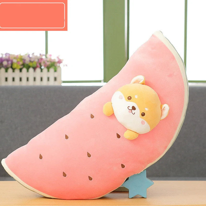 30cm plush cushion with fruit pattern options including banana, carrot, and watermelon designs