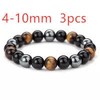 Hand-woven Tiger Eye Stone Bracelet in natural stone, sizes 8mm and 10mm