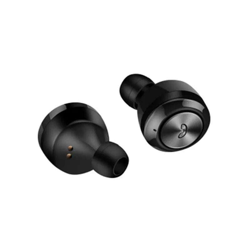 Black and white A6 true wireless Bluetooth 5.0 earbuds with charging case.
