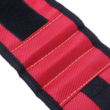 Powerful Magnetic Wristband in blue, black, and red holding tools securely
