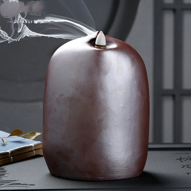 Ceramic Guanyin sitting lotus back flow incense burner for Buddha altar