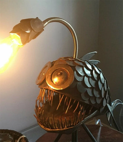Anglerfish Lamp Floor-standing Retro Art Table Lamp with flexible head and rustic finish