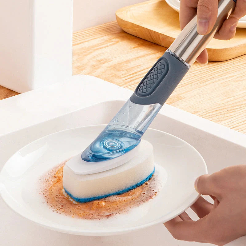 Multifunctional dish brush with soap dispenser and non-slip grip in various colors