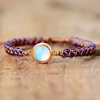 Elegant gemstone wrap bracelets in various colors, featuring amethyst, opal, and other natural stones