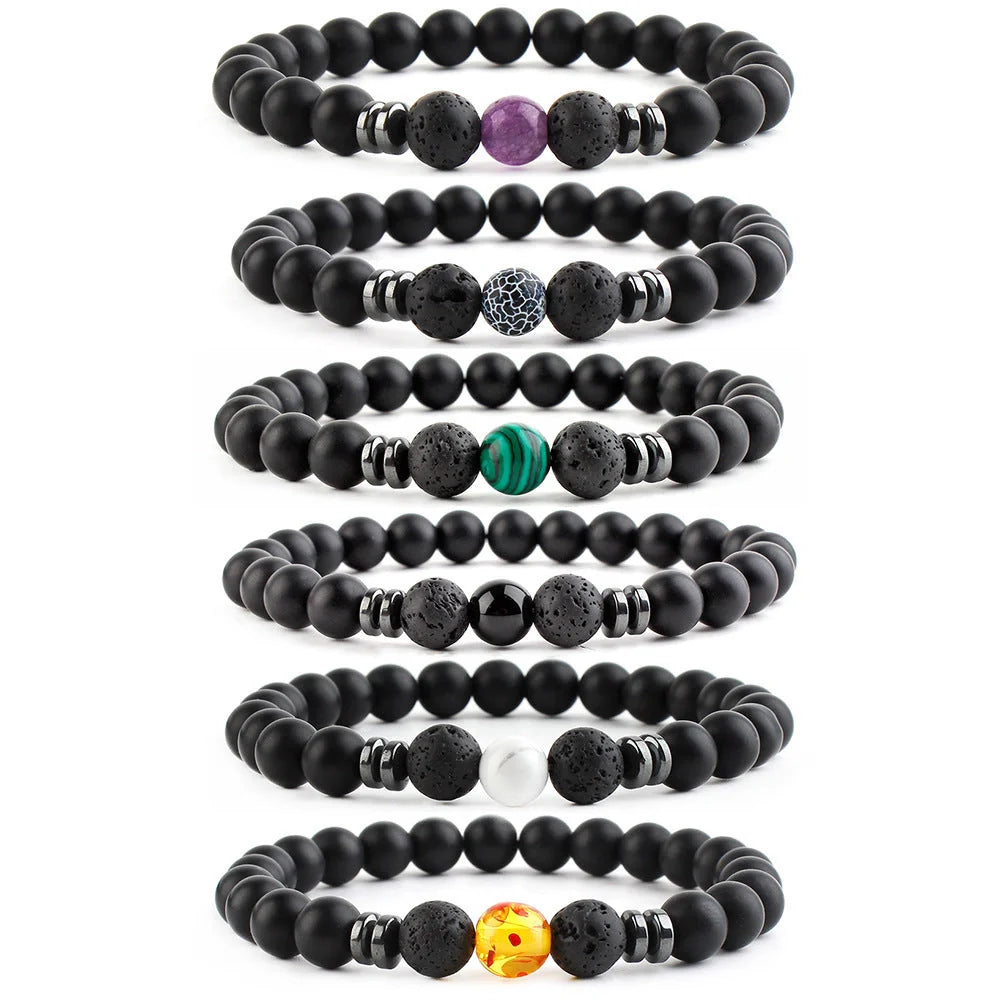 8mm Seven Chakra Yoga Beaded Bracelet in various colors with elastic rope