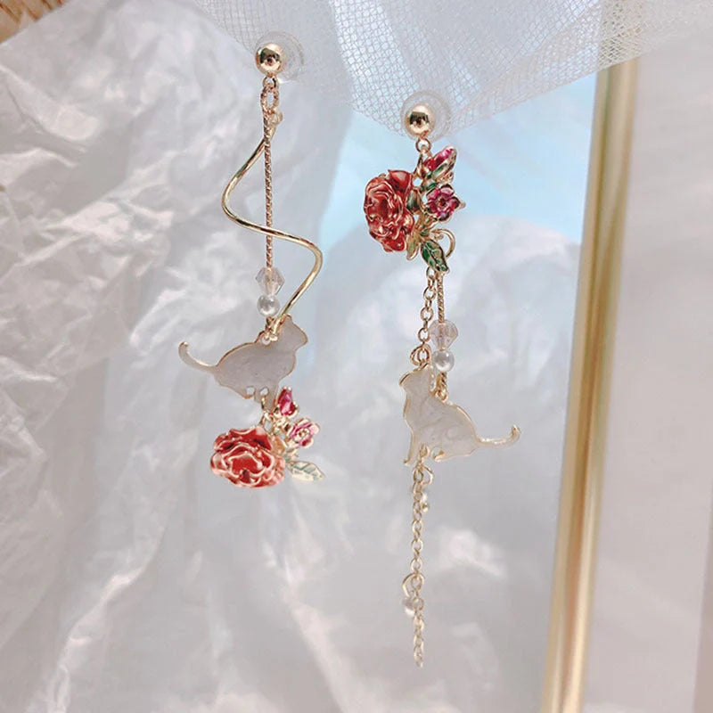 Elegant Wild Red Rose Rhinestone Tassel Earrings for women