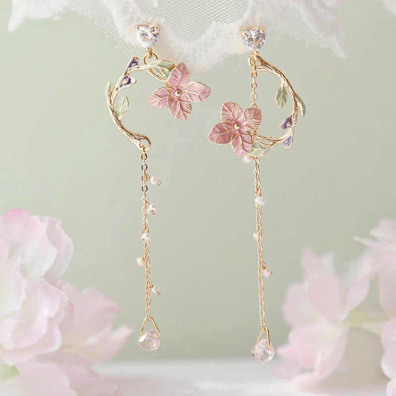 Elegant Wild Red Rose Rhinestone Tassel Earrings for women