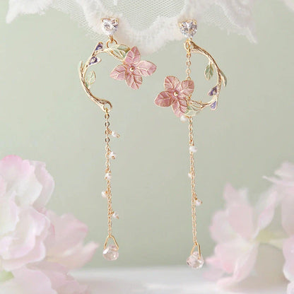 Elegant Wild Red Rose Rhinestone Tassel Earrings for women