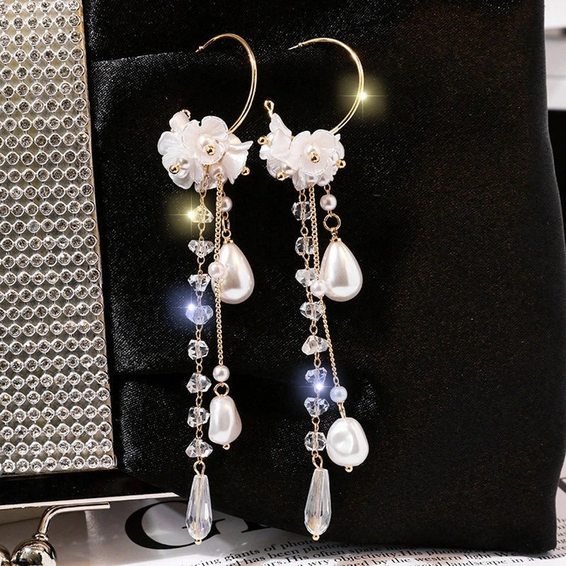 Elegant Wild Red Rose Rhinestone Tassel Earrings for women