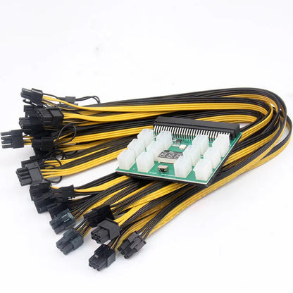 Server power conversion board with twelve 50 cm long 8-pin graphics card power cables attached