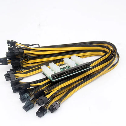 Server power conversion board with twelve 50 cm long 8-pin graphics card power cables attached