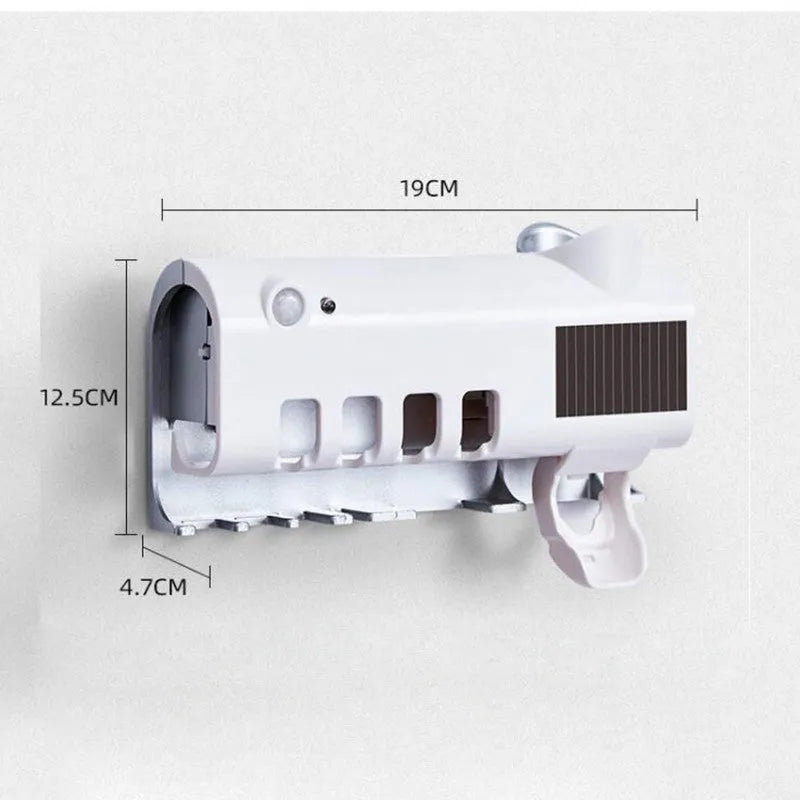 Intelligent UV toothbrush sterilizer and automatic toothpaste squeezer rack in white colour
