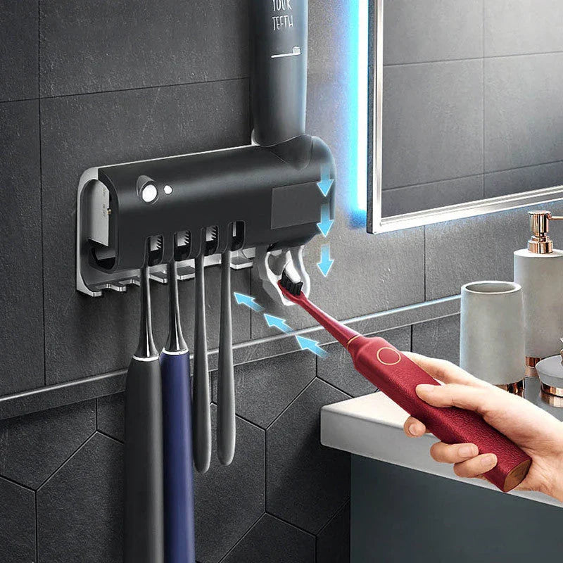 Automatic Toothpaste Dispenser and UV Toothbrush Sanitizer with Intelligent Infrared Sensor, Eco-Friendly Design, and Rechargeable Battery