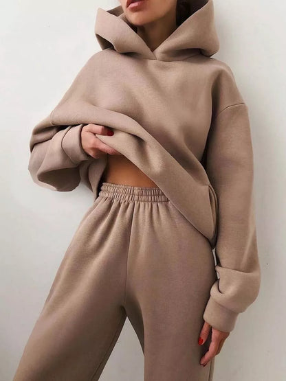 Women's Casual Hooded Sweater Two-piece Suit in corduroy fabric, available in multiple colors