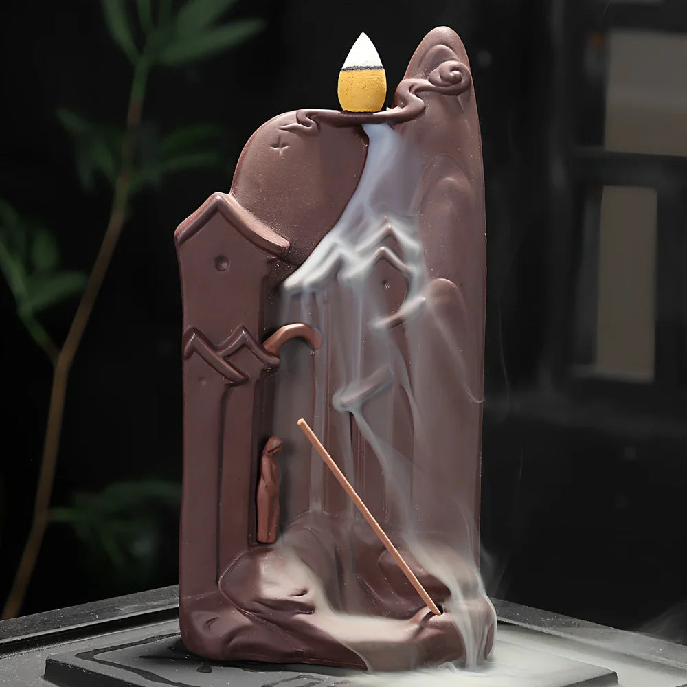 Zisha ceramic incense burner with flying dragon ornaments in three designs showing dimensions