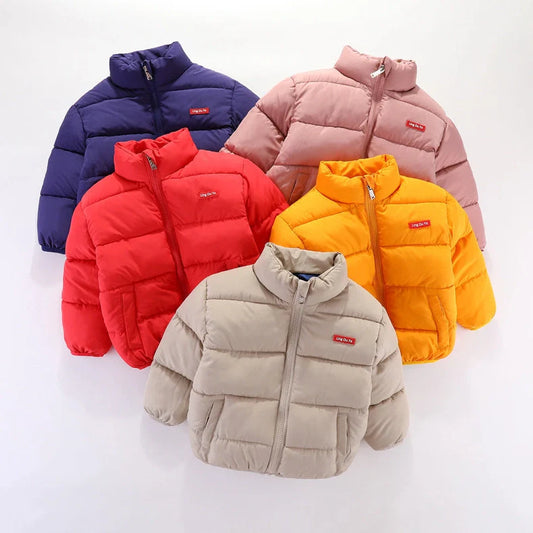 Children's cotton zip-up shirt with stand-up collar in Korean style, available in multiple colours