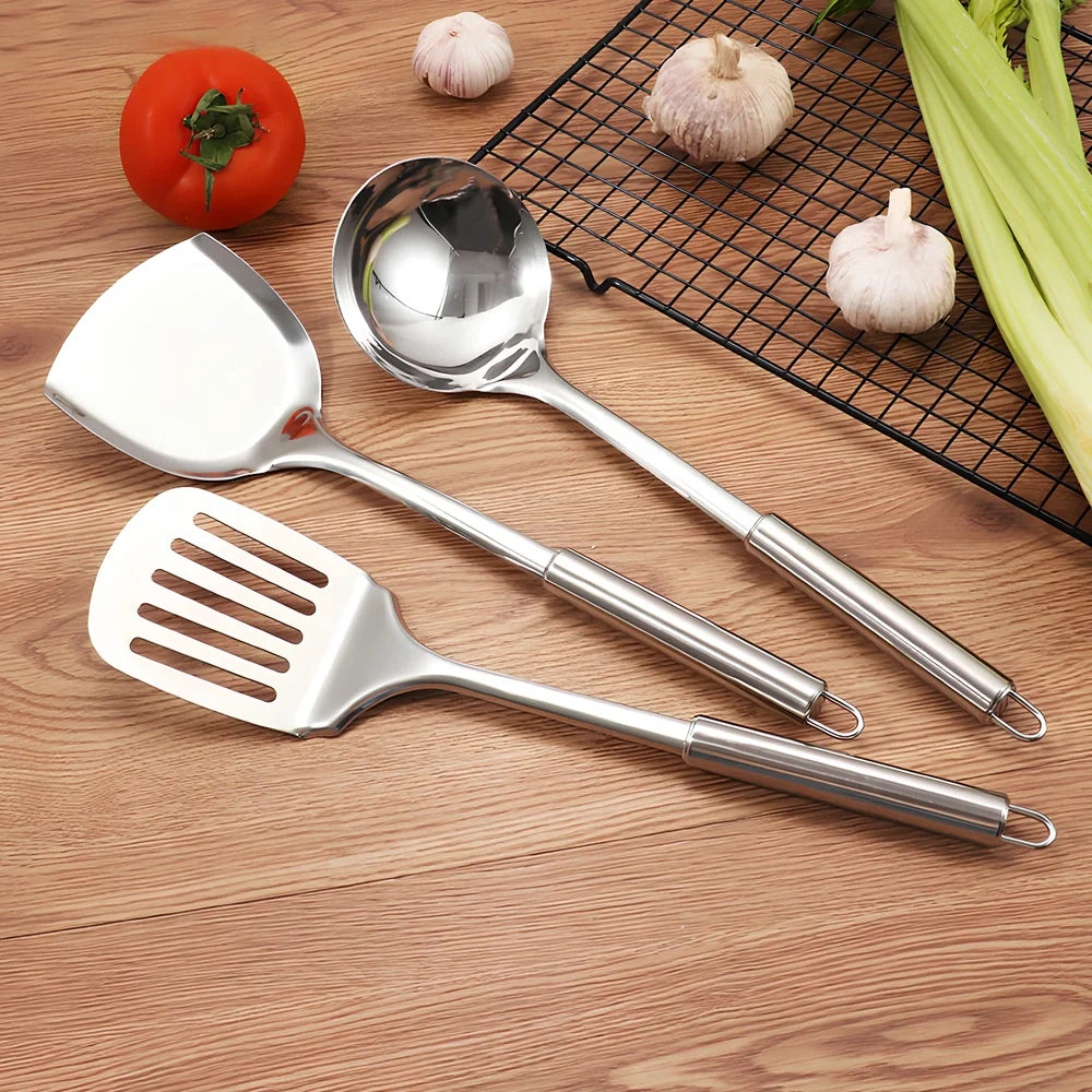 Thickened stainless steel kitchen utensils with mirror-polished finish measuring 27cm in length