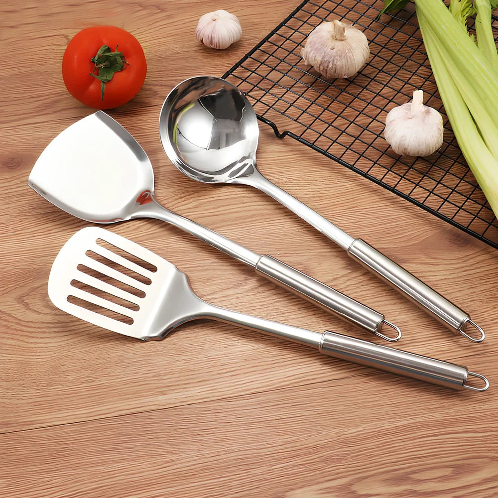 Thickened stainless steel kitchen utensils with mirror-polished finish measuring 27cm in length