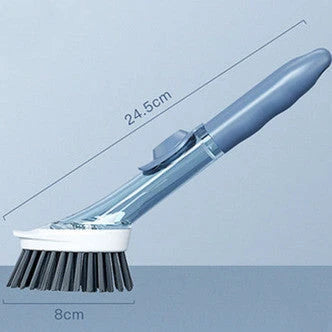 Long-handled kitchen cleaning brush with removable head, designed for efficient and hygienic scrubbing of dishes, bowls, and surfaces.