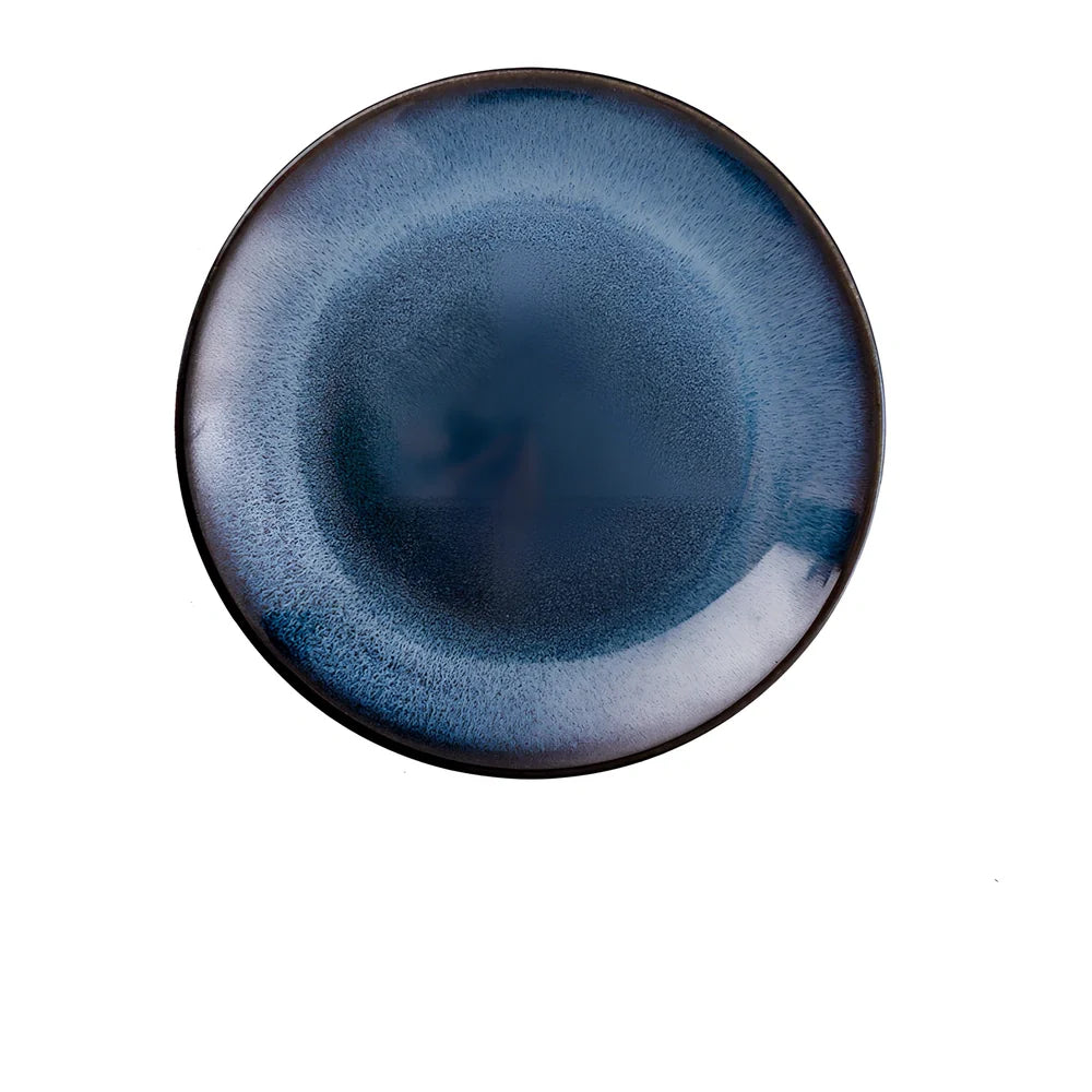 Blue kiln variation porcelain shallow plate, 7.5-inch 19.3 cm size, modern simple design for pasta and steak