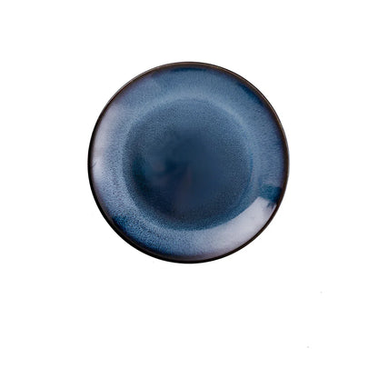 Blue kiln variation porcelain shallow plate, 7.5-inch 19.3 cm size, modern simple design for pasta and steak