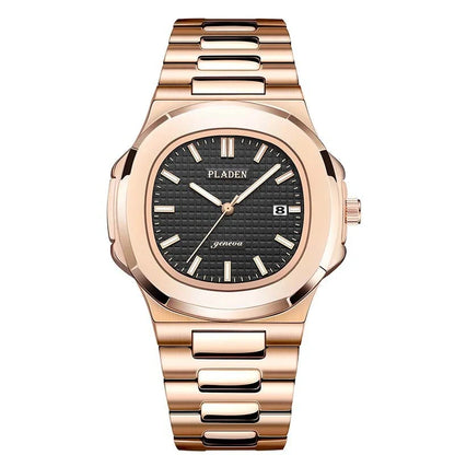 Men's stylish waterproof quartz watch with luminous display and stainless steel strap