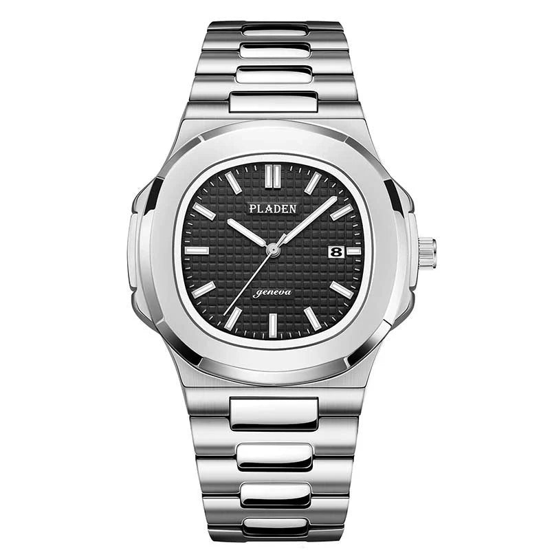 Men's stylish waterproof quartz watch with luminous display and stainless steel strap
