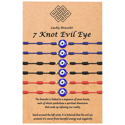 Stylish 7-Knot Evil Eye Bracelet Set - 6 Pack with Adjustable Braided Ropes and Alloy Accents