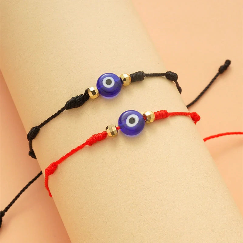 Stylish 7-Knot Evil Eye Bracelet Set - 6 Pack with Adjustable Braided Ropes and Alloy Accents