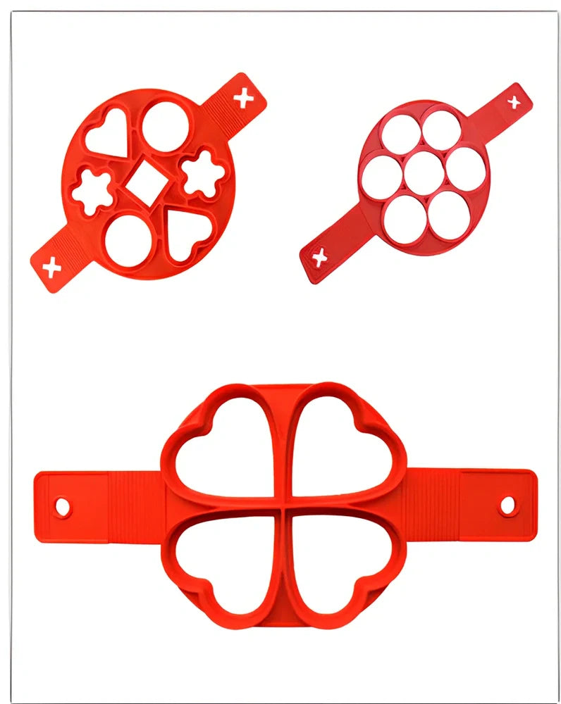 Red silicone egg mould measuring 3x3x6 inches for creating shaped hard-boiled eggs without shells