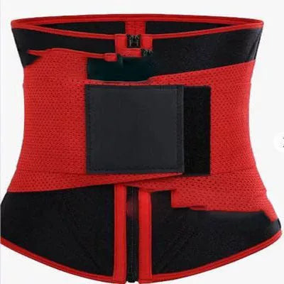 Sport double belt compression belly corset in red and black for core support during workouts