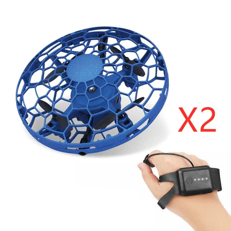 A compact, futuristic-looking mini drone with infrared sensors for safe, intuitive flight control.