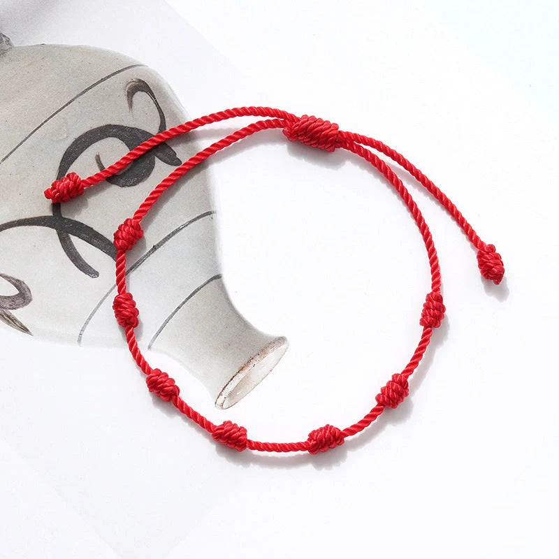 Stylish 7-Knot Evil Eye Bracelet Set - 6 Pack with Adjustable Braided Ropes and Alloy Accents