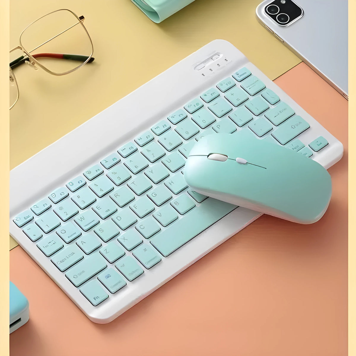 Ultra-thin wireless keyboard and mouse set in Macaron colours, compatible with Apple, scissor keyboard, 24.5x15x0.6cm.