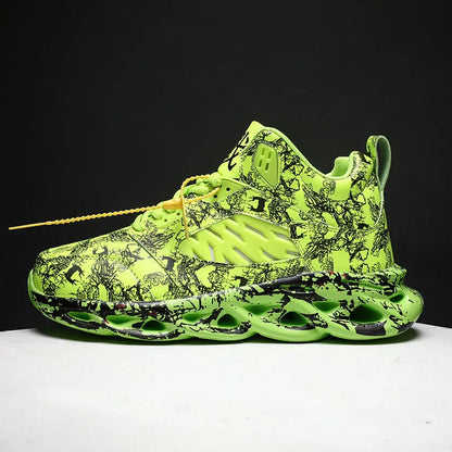 Men's high-top basketball shoes with camouflage pattern, microfiber upper, and rubber sole