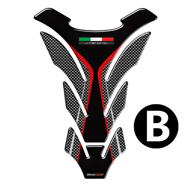 Motorcycle fuel tank sticker with fish bone design for Ducati, available in colours A, B and C