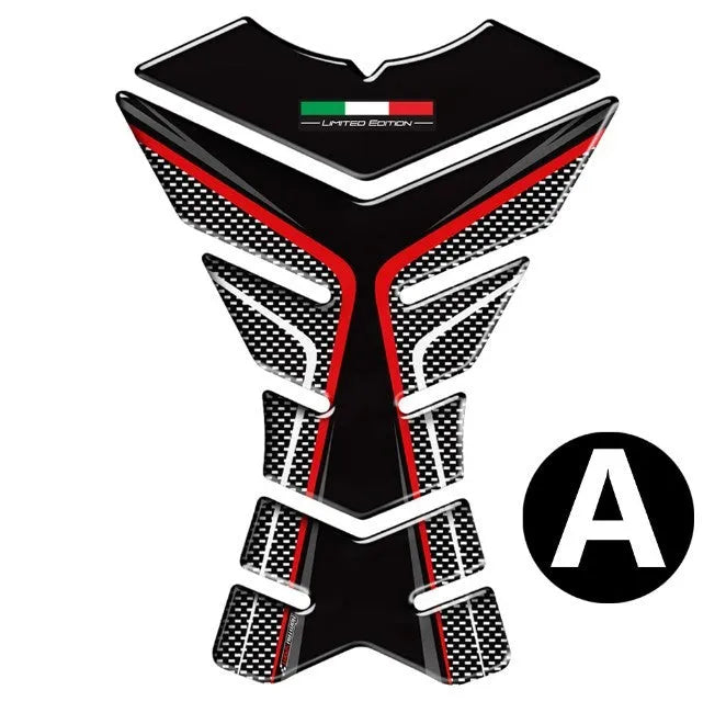 Motorcycle fuel tank sticker with fish bone design for Ducati, available in colours A, B and C