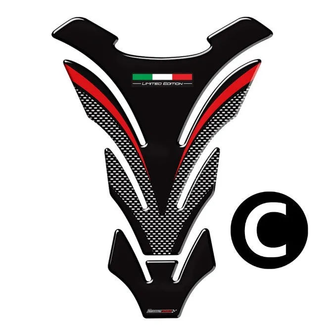 Motorcycle fuel tank sticker with fish bone design for Ducati, available in colours A, B and C