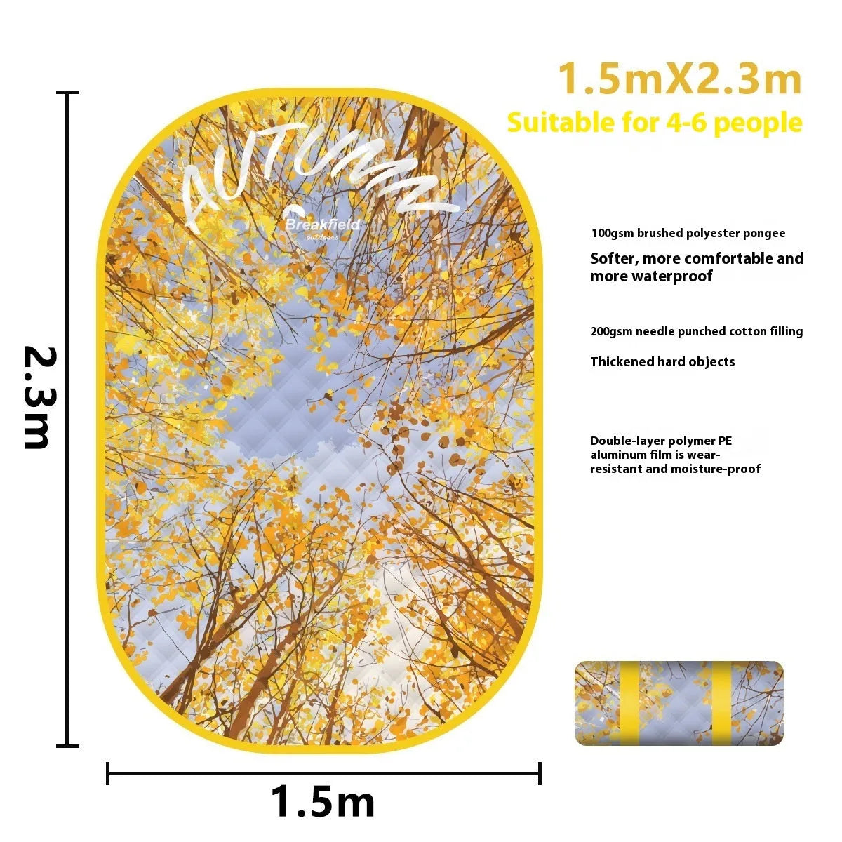 Waterproof ultrasonic thickening picnic mat in seasonal colour with moisture-proof backing for 4-8 people outdoor use