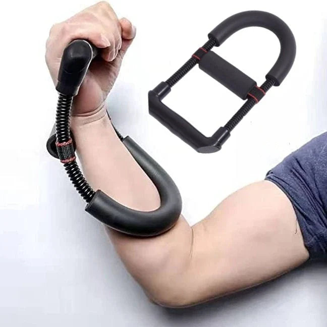Adjustable hand grip strengthener with foam handle and spring steel components for wrist, forearm, and arm workout