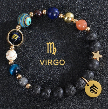 Stylish frosted stone beaded zodiac constellation bracelet for unisex wear