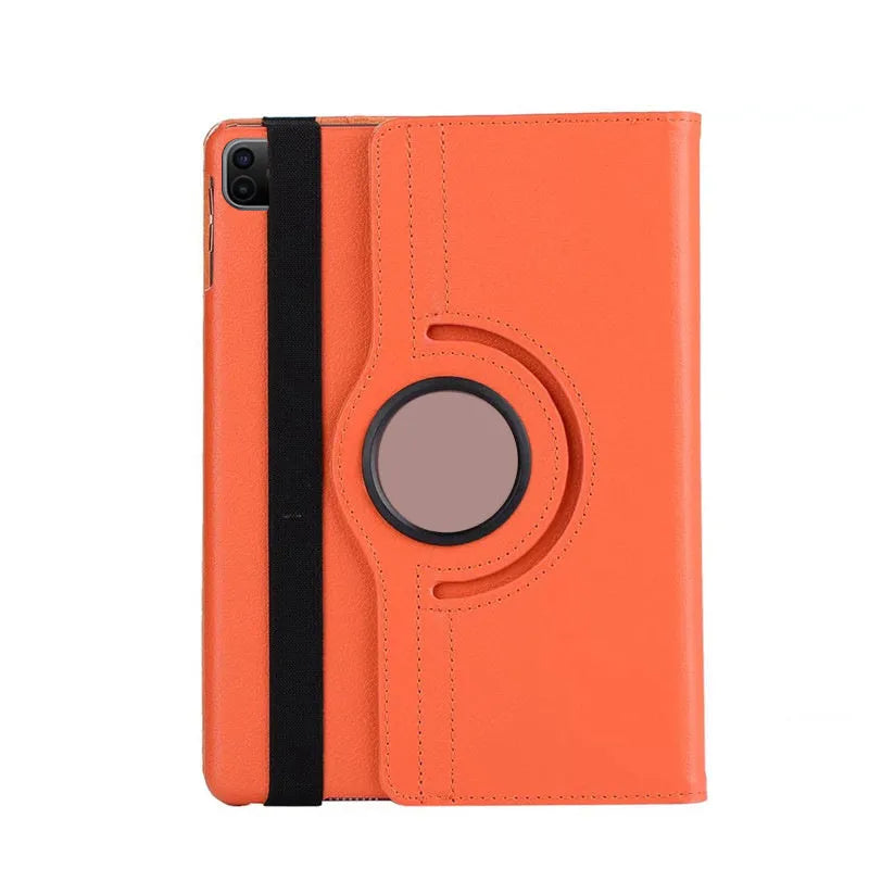 Imitation leather rotating clamshell sleeve case for iPad tablets in multiple colours.