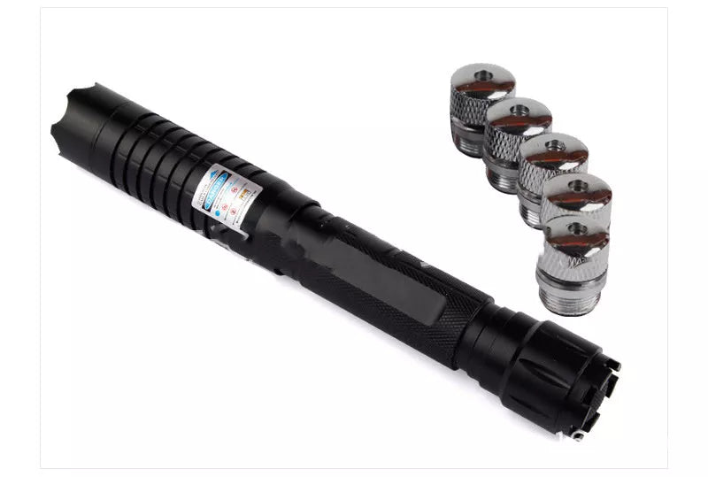 Outdoor laser pointer with 2000m range, durable hard aluminum body, and anodized black surface