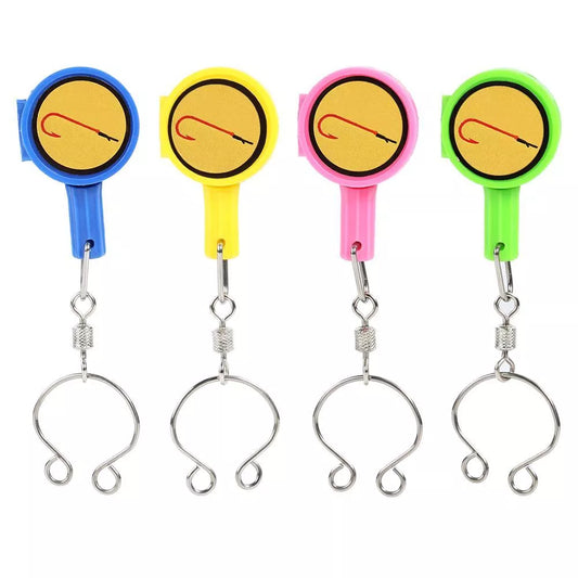 Portable fishing hooks in pink, blue, green, and yellow, 41x26x10mm